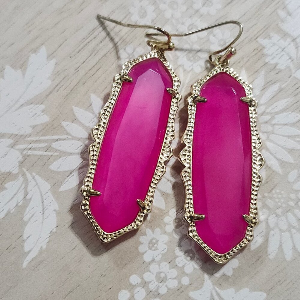 Kendra Scott Pink Agate Francie Gold Drop Earrings